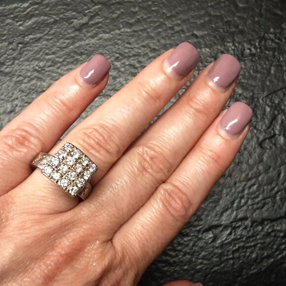 Sterling Silver Swarovski Dome Cocktail Ring | Size 7 | 16 Crystals - Picture 2 of 7